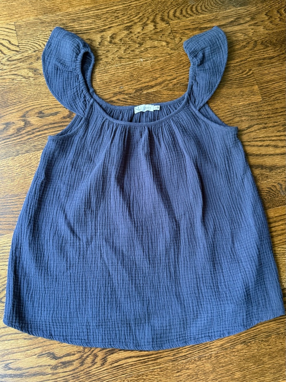 Carve Designs Navy Blue Cotton Gauze Ruffle Strap Camisole